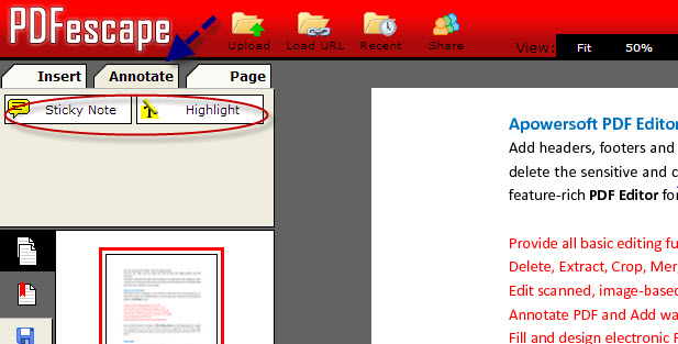 Annotate PDF file with PDFescape