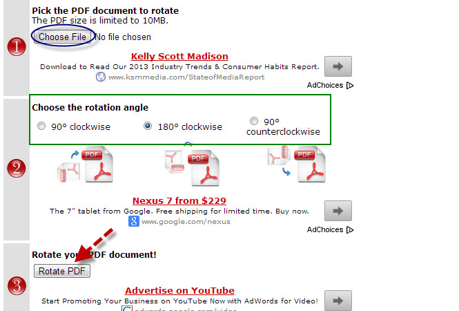 RotatePDF.net interface