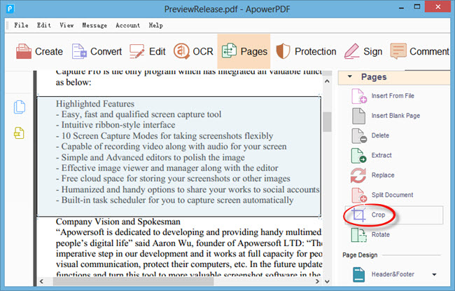 crop pages in PDF