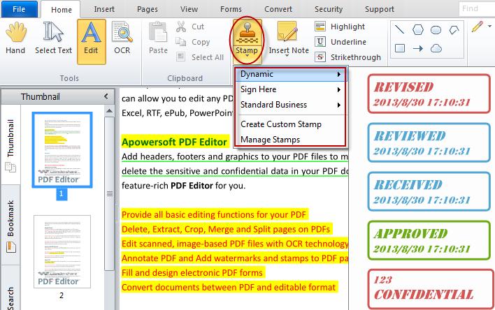 stamp PDF with PDF editor