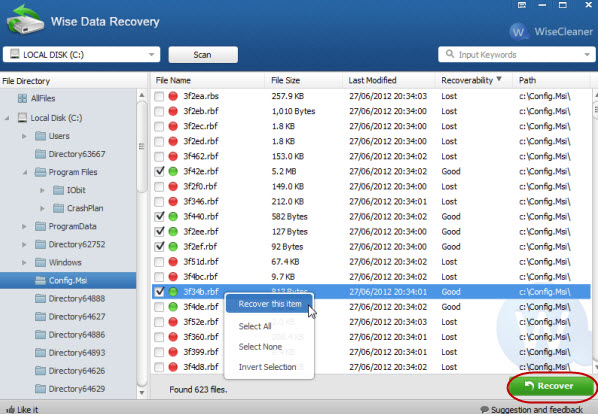 wise data recovery screenshot