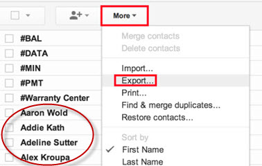 backup contacts with Gmail