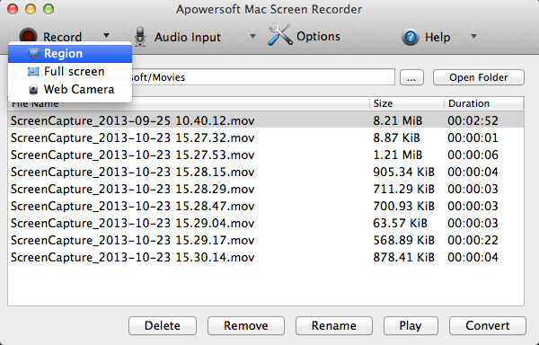 Mac OS X Mountain Lion screen recorder