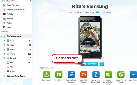 the screenshot of taking Android screenshot