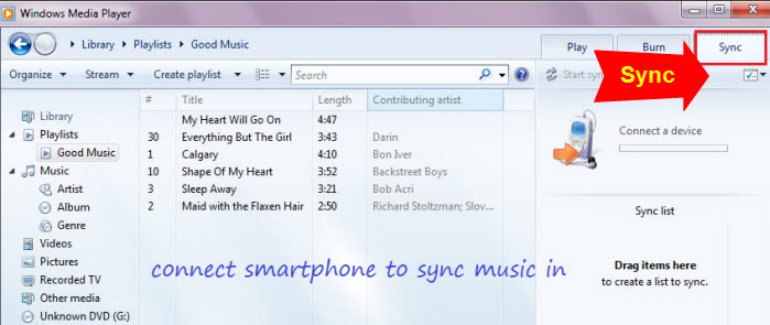 sync music with Windows Media Player