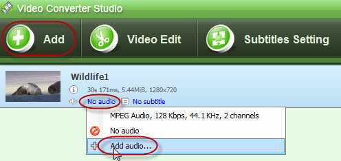 screenshot of adding audio