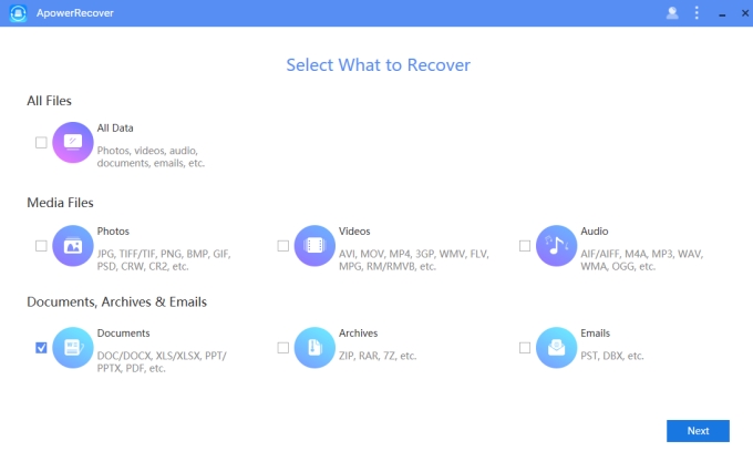 ApowerRecover First Interface