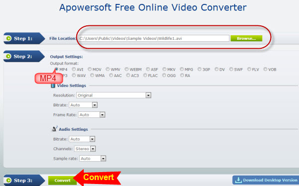 screenshot of converting AVI to MP4 with Apowersoft free converter