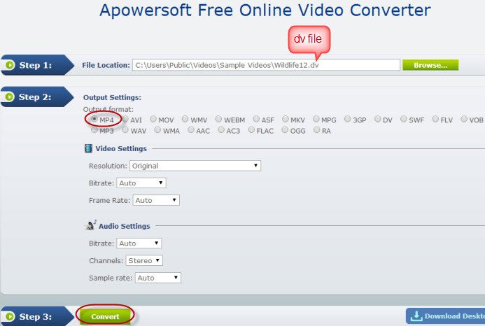 convert DV to MP4 with Apowersoft Online Converter