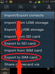 export to SD or SIM card