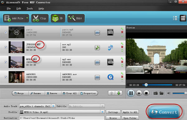 screenshot of free MXF converter