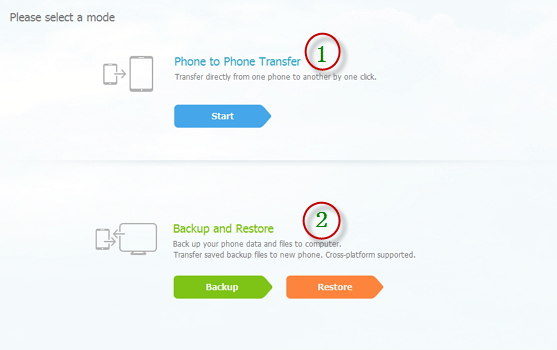 Phone Transfer home interface