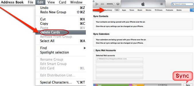 delete contacts with address book and iTunes