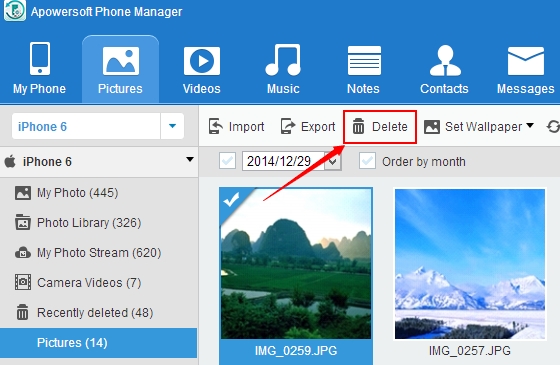 delete iPhone photos with phone manager