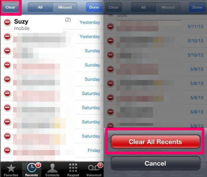 delete entire call logs on iPhone