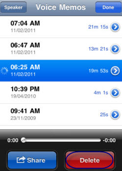 delete a voice memo on iPhone