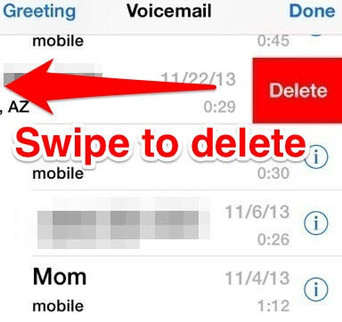 delete a voicemail message on iPhone