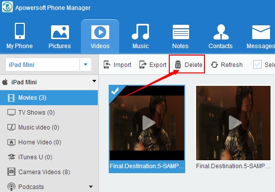 delete iPad video with phone manager