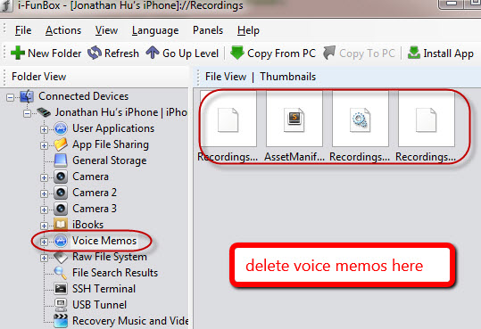 delete voice memo with iFunbox