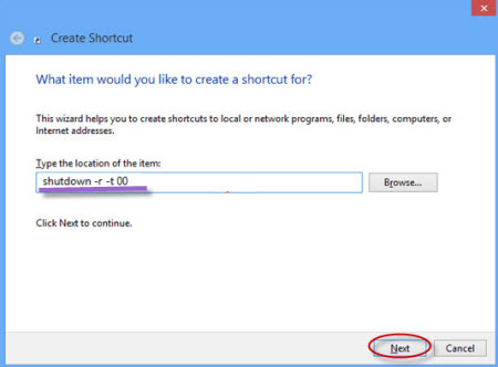 create restart shortcut on Windows 8