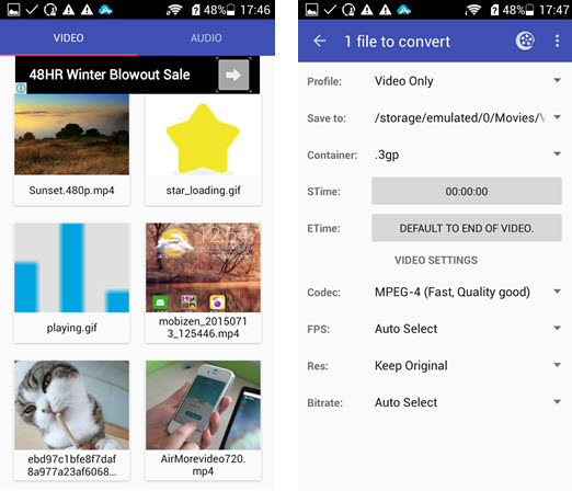 video converter Android interface