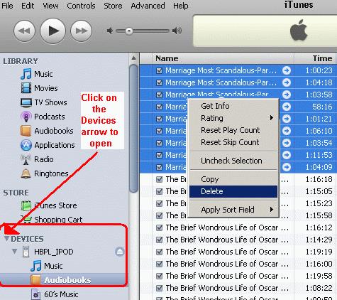 delete audiobooks with iTunes