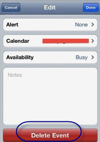 delete calendar event directly
