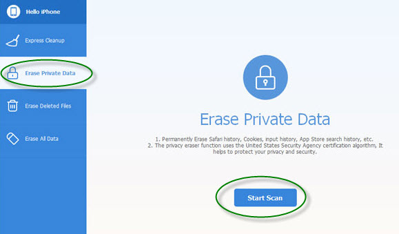 start scan in erase private data mode