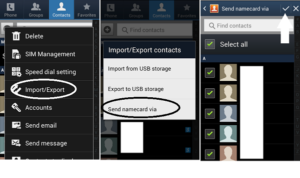 transfer contacts to Samsung phone using bluetooth