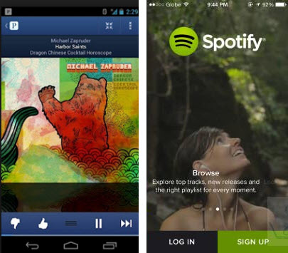 Spotify Pandora mobile apps