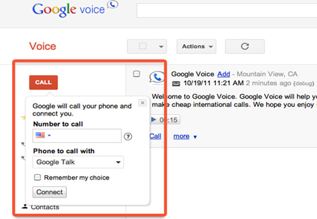 Call phone via Google Voice