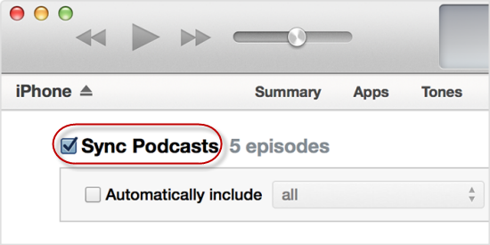 sync podcasts via iTunes