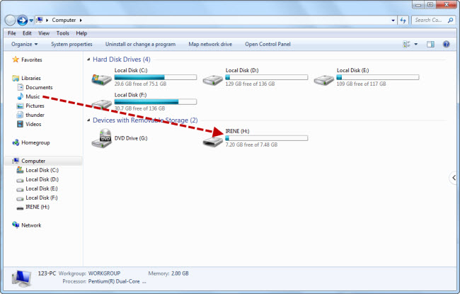 transfer music to USB