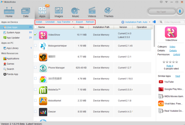 Manage applications by using MoboRobo