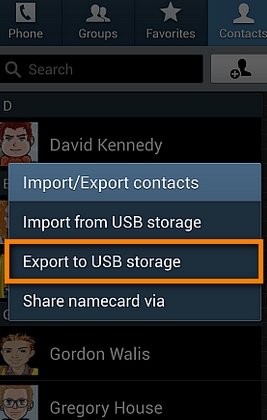 Export contacts to USB storage