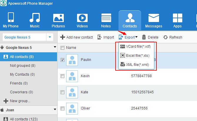 Export Android contacts to PC