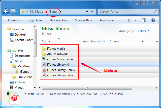 delete all files in iTunes folder