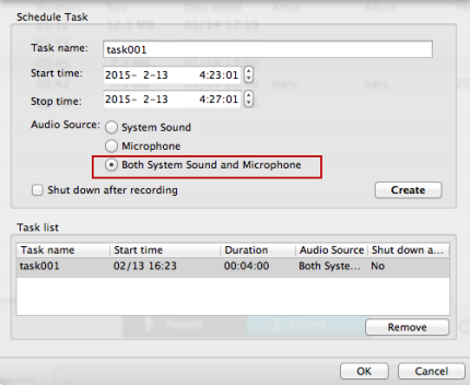 audio input for schedule recording