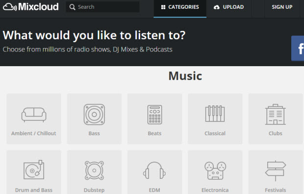 Mixcloud interface