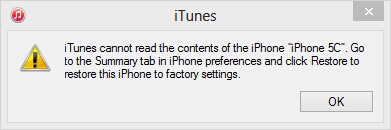 iTunes cannot read the iPhone data