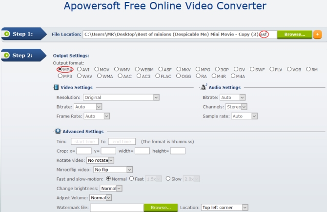 Convert .asf to .mp4 online