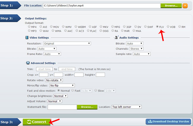 convert MP4 to FLV