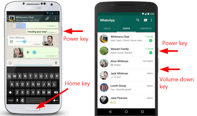 take screenshot of WhatsApp on Android