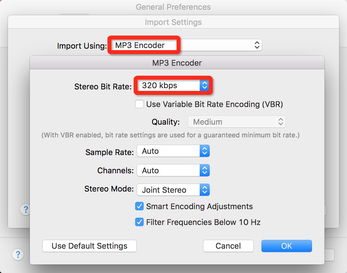 convert MP3 to 320kbps iTunes