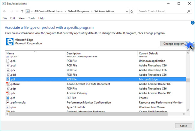 change PDF viewer in Windows 10