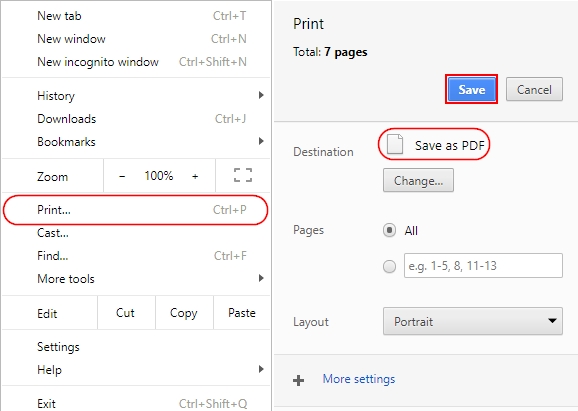 Save web as PDF via Chrome