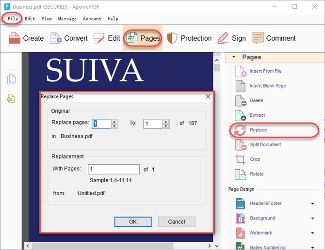 How to replace pages in PDF