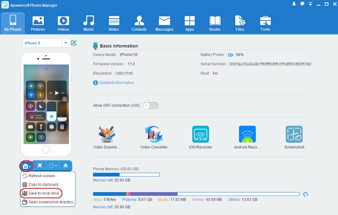 Capture iPhone 8 screen with Apowersoft Phone Manager