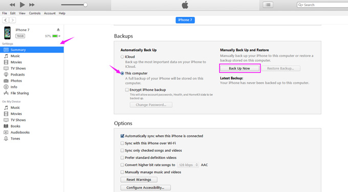 Transfer contacts via iTunes