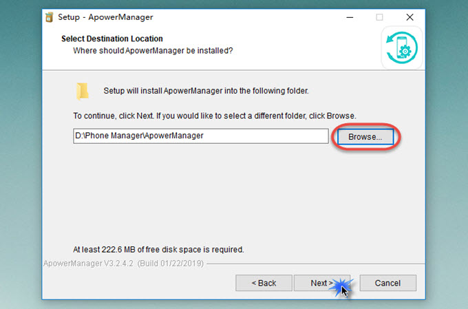 select folder to install ApowerManager